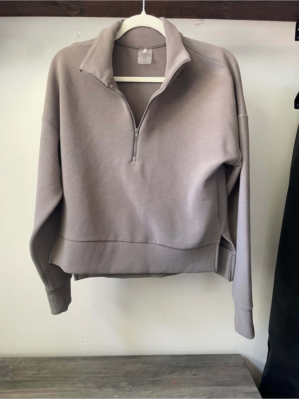 Calia Women's Half-Zip Cowl Sweatshirt in Taupe Gray